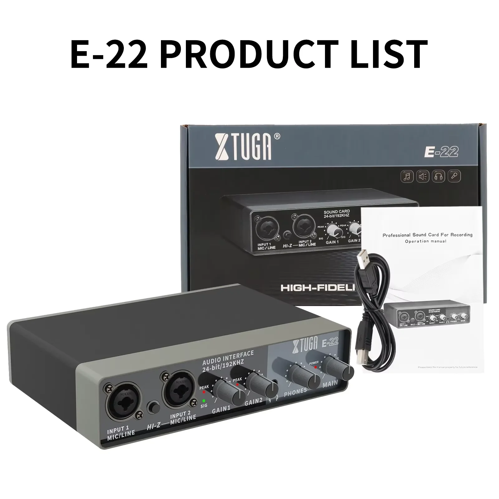 Tarjeta de Sonido Profesional XTUGA E22 2026, Interfaz de Audio con Monitoreo sin Retraso para Canto en Vivo y Estudio