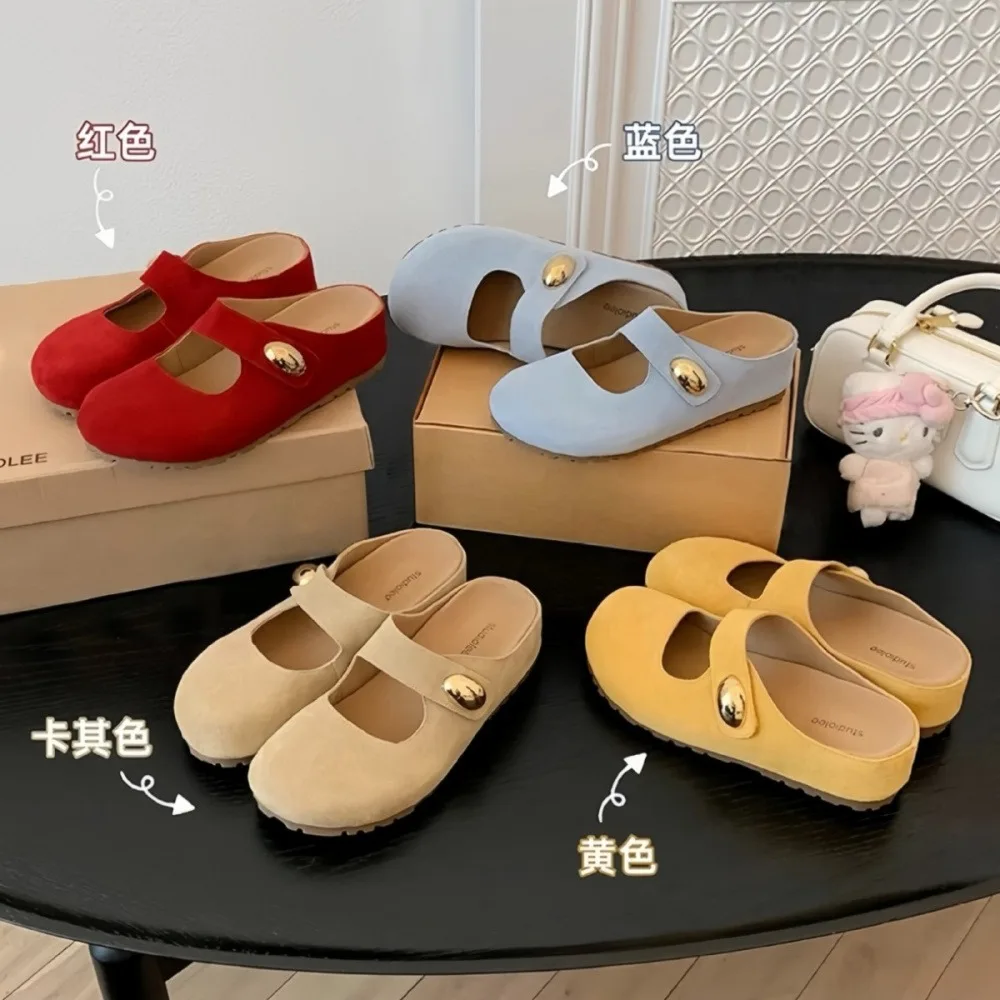 2026 New Women's Suede Mule Slides with Metal Buckle – Comfort Cork Sole Casual Flat Shoes for Women