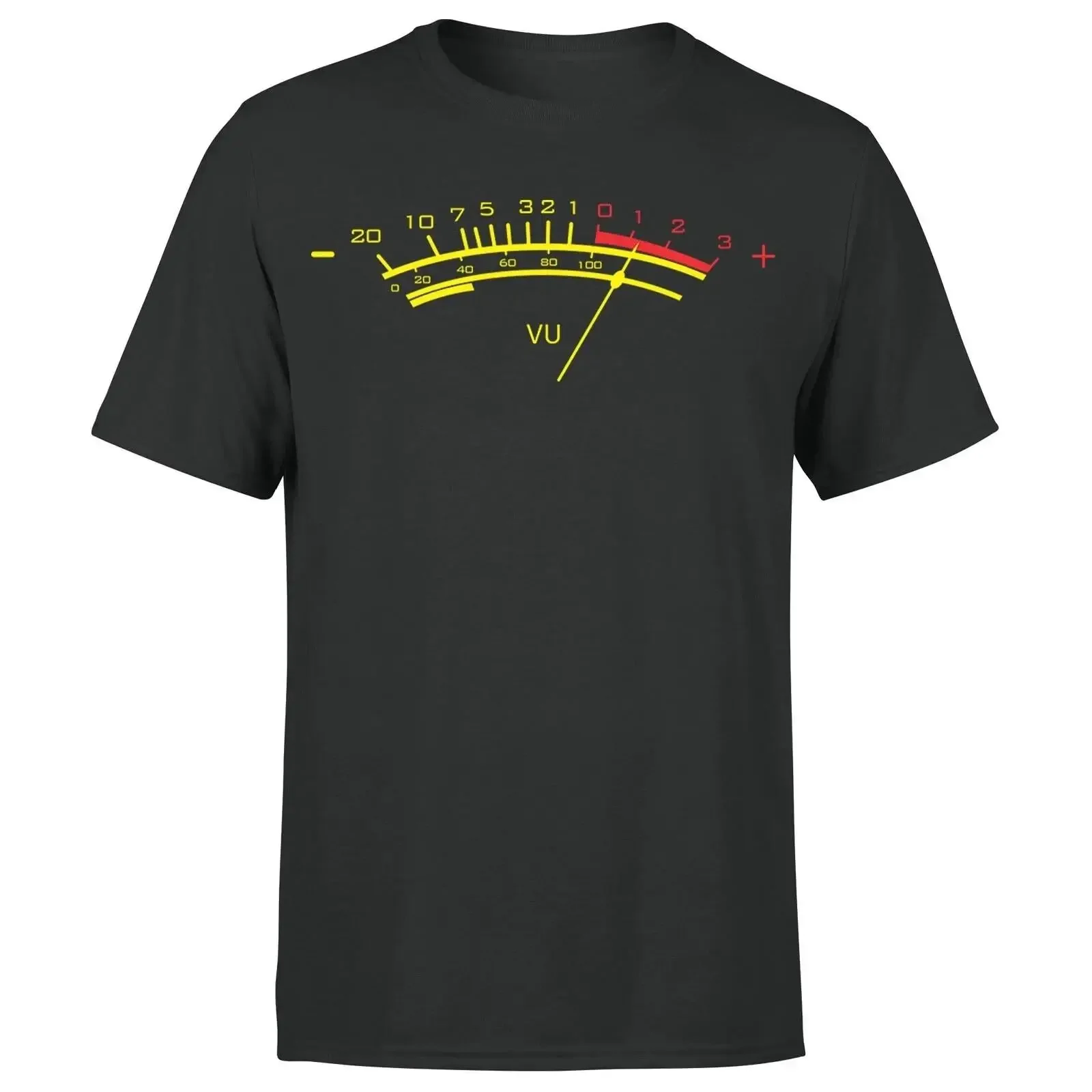 Analog VU Meter Men's Black T Shirt vintage Washed Stretched Slightly homme fashion Breathable graphic Top For Everyday Wear