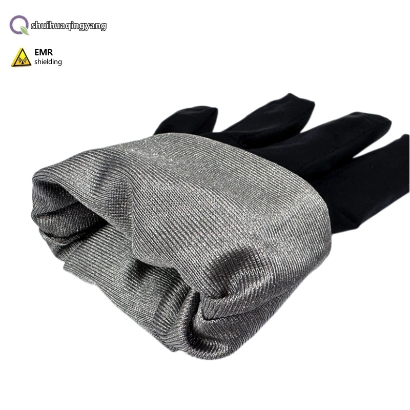 Inner Layer 100% Silver Fiber Fabric Anti-Radiation Unisex Gloves Antibacterial Washable Double-Sided Extended Style Gloves