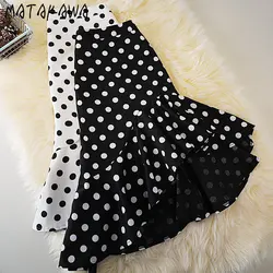 Matakawa Irregular Mermaid Skirts Women Polka Dot Ruffles Office Lady Summer Faldas Korean Fashion High Waist Jupe Femme