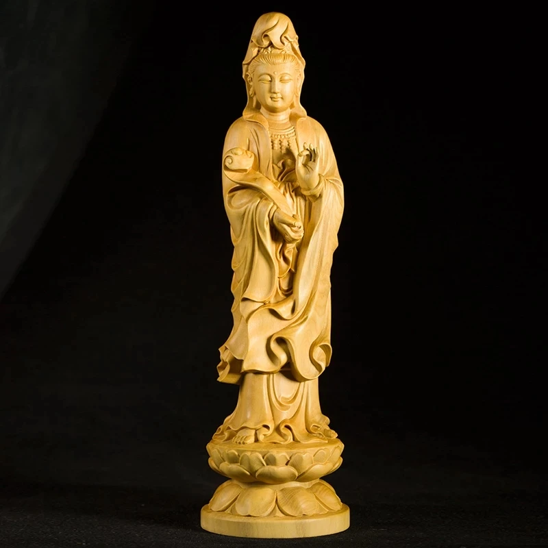 

20cm Ruyi Guanyin Buddha Statue Zen Buddhism Home Decoration Wood Crafts Gift Wood Figurines Statue