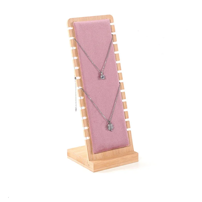 New Solid Bamboo Wood Jewelry Display Stand Necklace Showcase Holder Pendant Long Chain Handing Organizer Holder For Necklaces