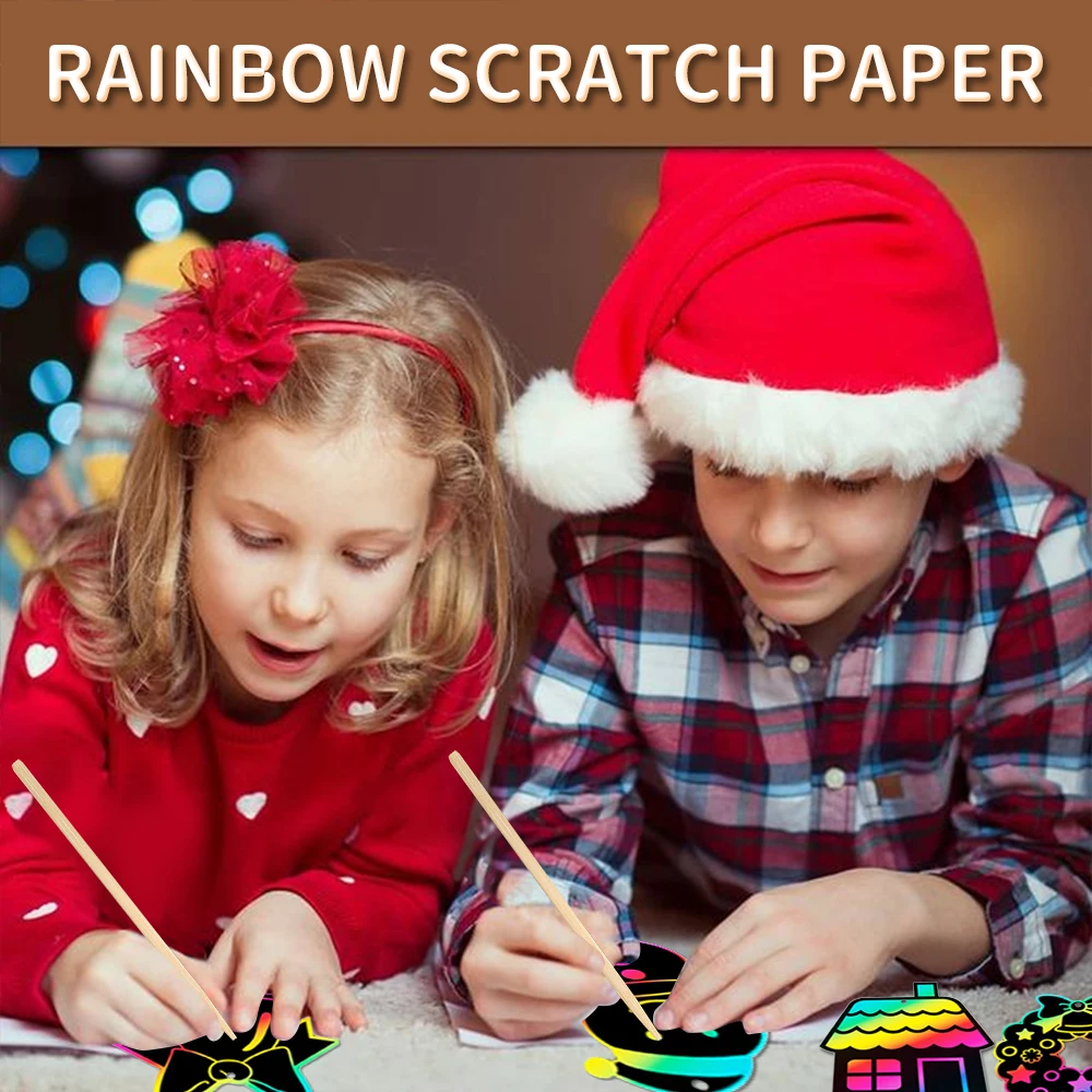 12PCS Scratching Card Color Christmas Montessori Toys DIY Art Painting Magic Rainbow Christmas Trees Hallowmas Children Toy