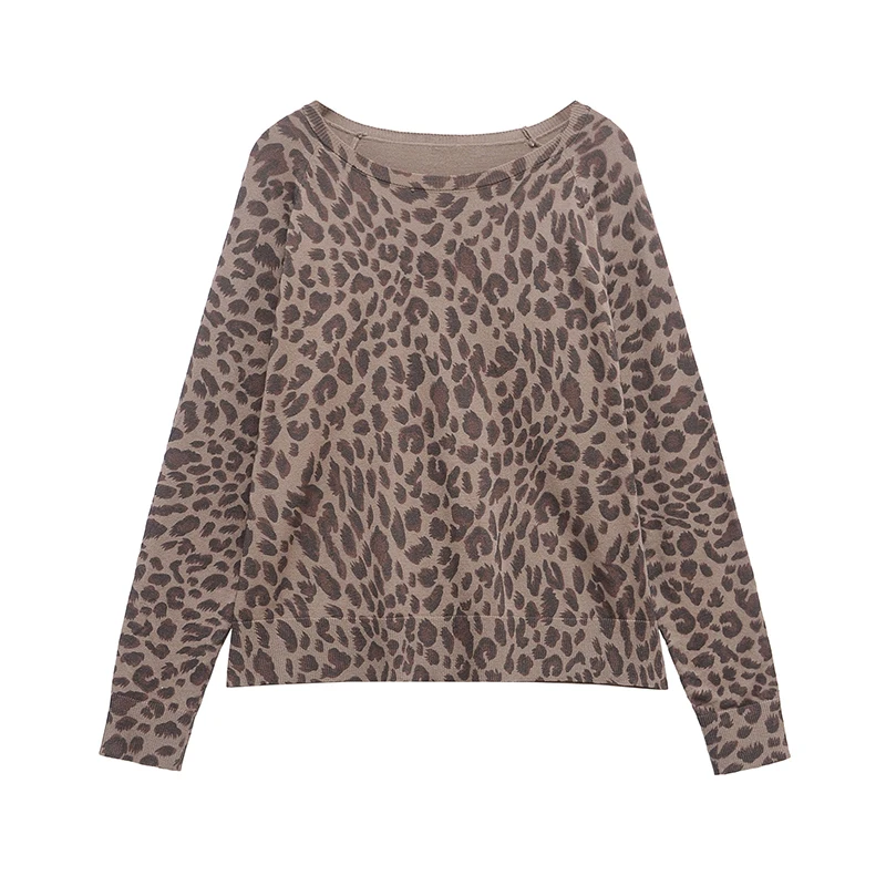 YENKYE Women Casual O Neck Long Sleeve Basic Fine Knit Pullovers Spring 2025 Leopard Sweaters