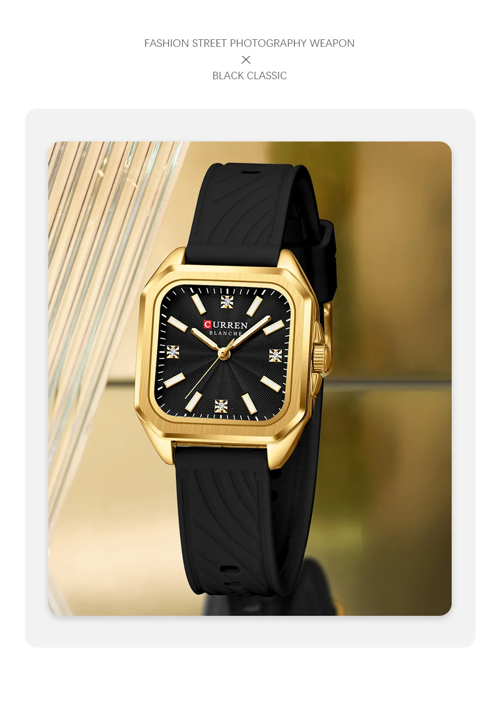 CURREN Elegante Schlichte Damenuhr Luxuriöses Quadratisches Zifferblatt Silikonarmband mit Leuchtzeigern Neue Quarz-Armbanduhr – Detail 17