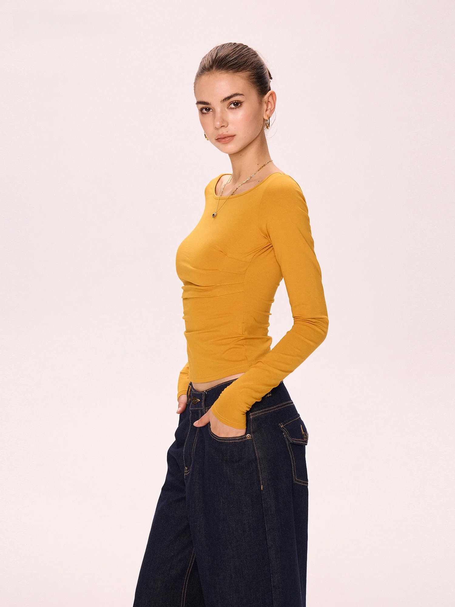MOKACAKE Orange Backless Short Sleeve Women's T-shirt Slim Fit Base Shirt Summer Casual Style Cotton Blend Cool Feeling