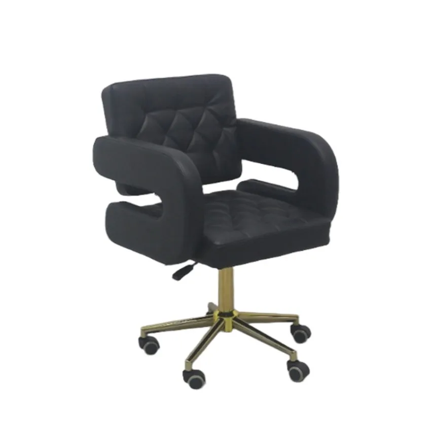 Luxury Salon Technician Chair Gold Base PU Leather Adjustable Swivel Rolling Nail Hair Stylist Chair for Beauty Barber Shop