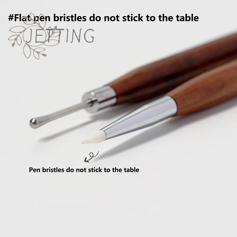 Hot Wood Double Headed Nail Art Silicone Brush Carving Flower Painting Pen DIY Manicure Tools Stainless Steel Glue Mixed Pen