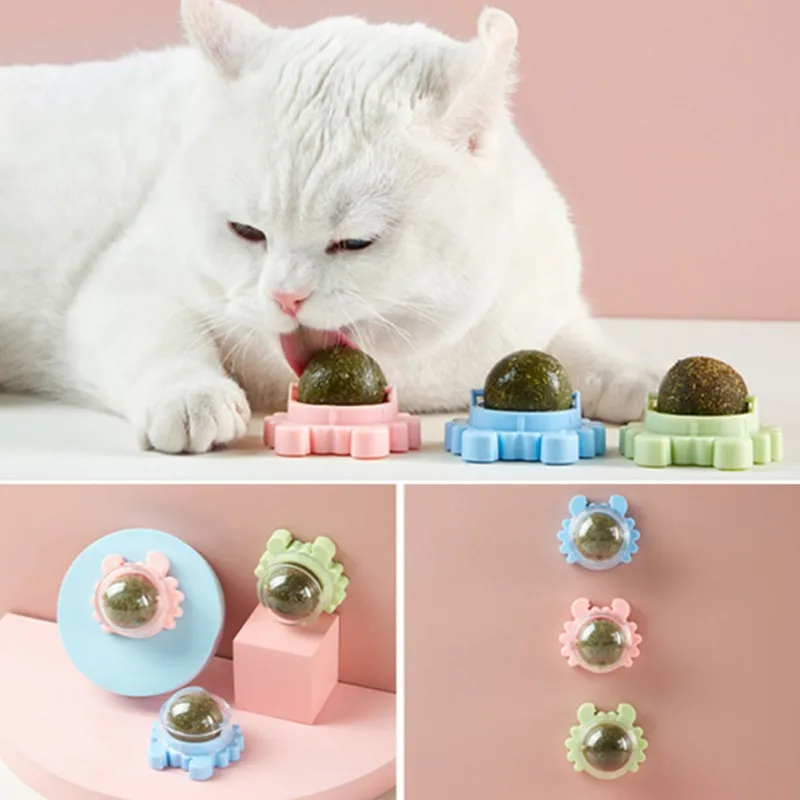 Cat Snacks Candy Ball Cat Licking Catnip Balls Toy Silvervine Toys for Cats Lick Teeth Cleaning Dental Chew Toys Wall Treats