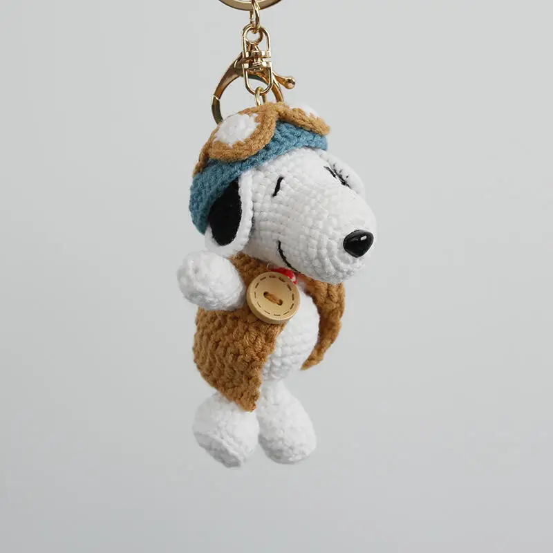 Handmade Crochet Snoopy Doll Finished Pendant Cute Cartoon Bag Keychain Ornament Unique Handcraft Collectible Birthday Small Gif