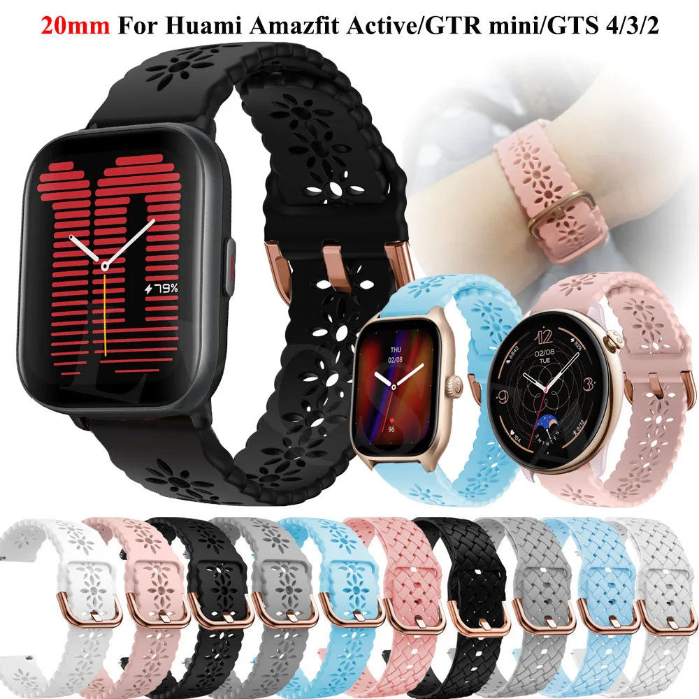 สายซิลิโคนลูกไม้20มม. สายรัดแสนโรแมนติกผู้หญิงหญิงสาวงานแต่งงานน่ารักสำหรับ huami amazfit Active GTS 4 min/gtr/bip smartwatch 3pro
