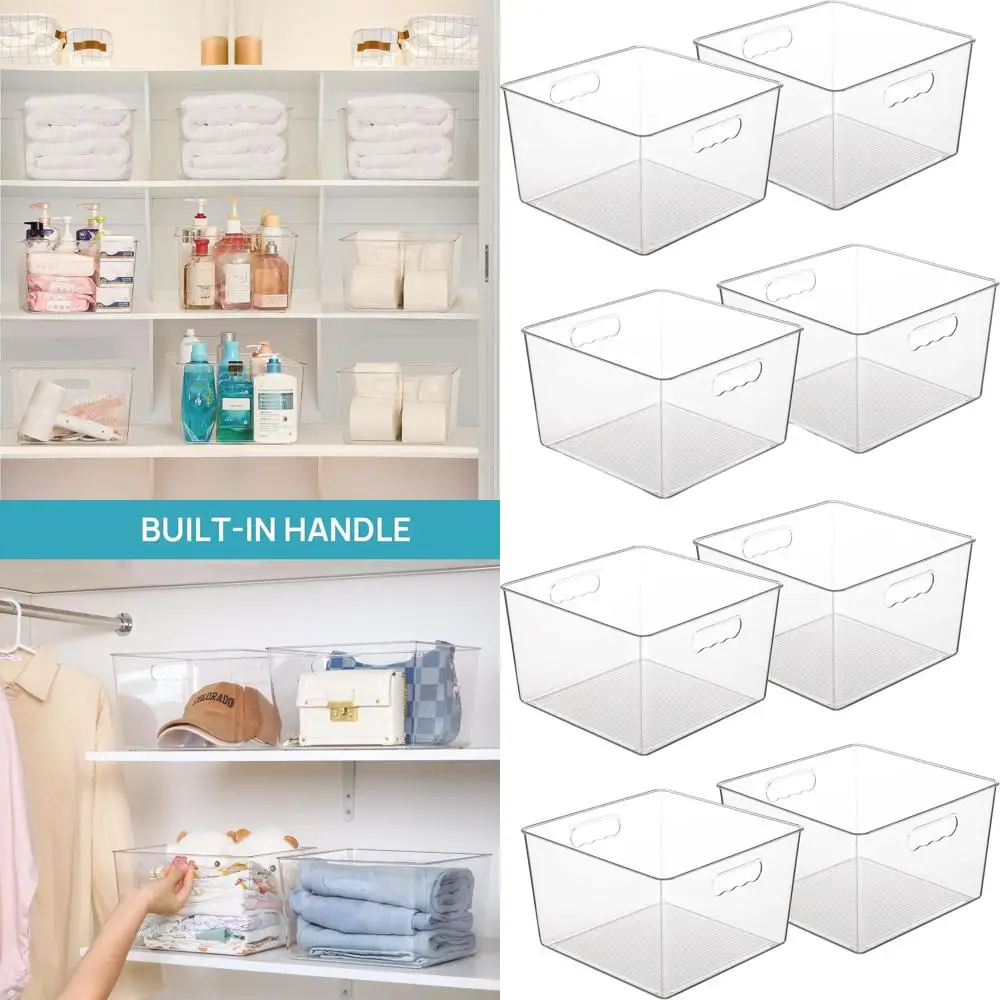 

Набор из 4 больших прозрачных пластиковых контейнеров для хранения с ручками для организации дома: на кухне, в кладовой, гардеробной и других помещениях