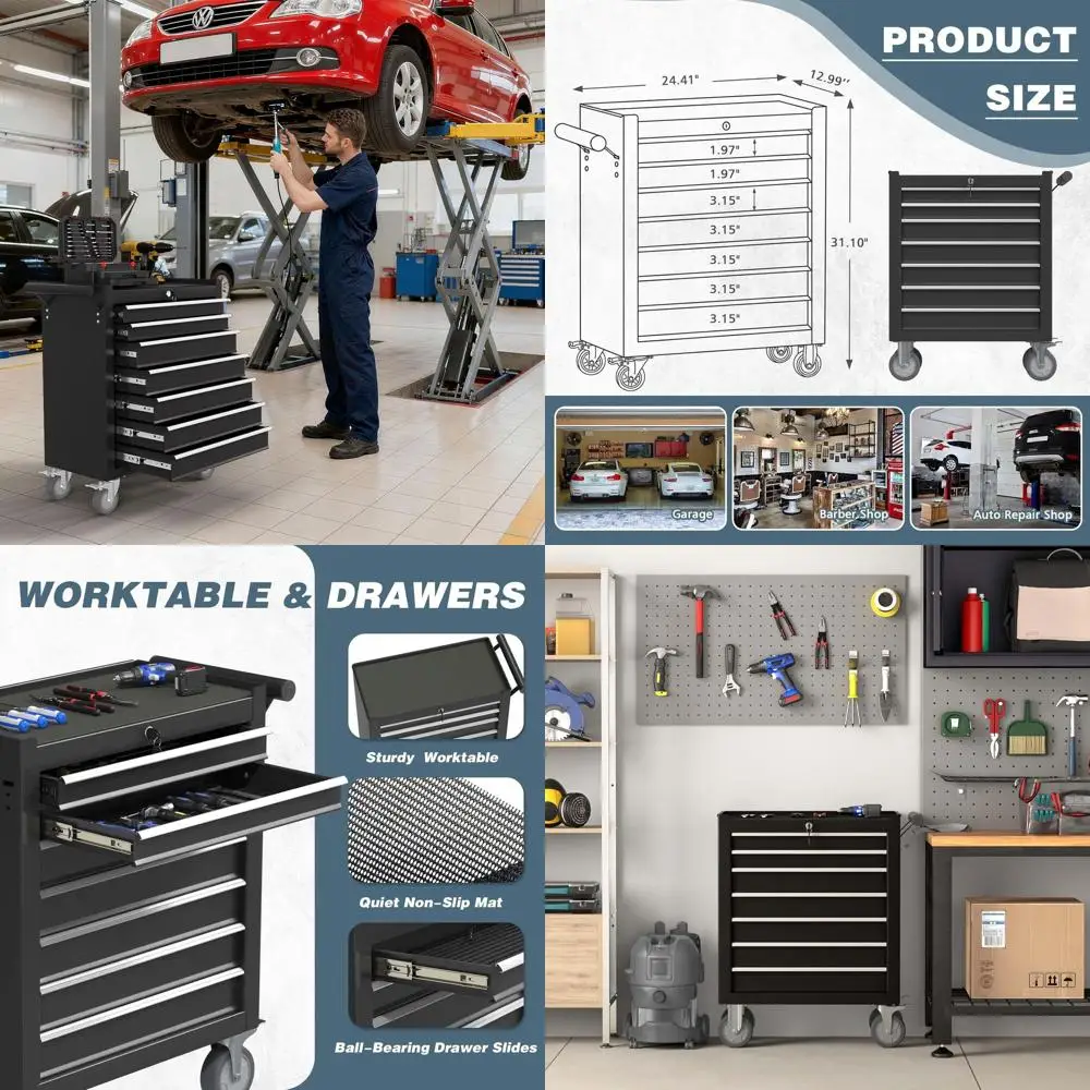 

Portable Rolling Tool Chest with Wheels, Lockable Storage Box for Mechanics and Workshop (Black)