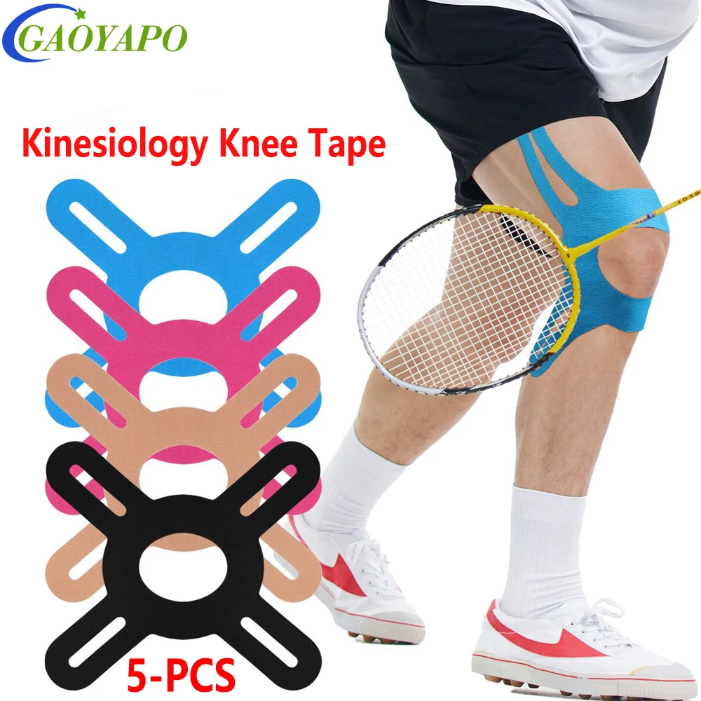 Cinta de kinesiología precortada de 5 piezas para rodillas - Cinta atlética deportiva para el dolor de rodilla y prevención de lesiones | Soporte Transpirable y Flexible