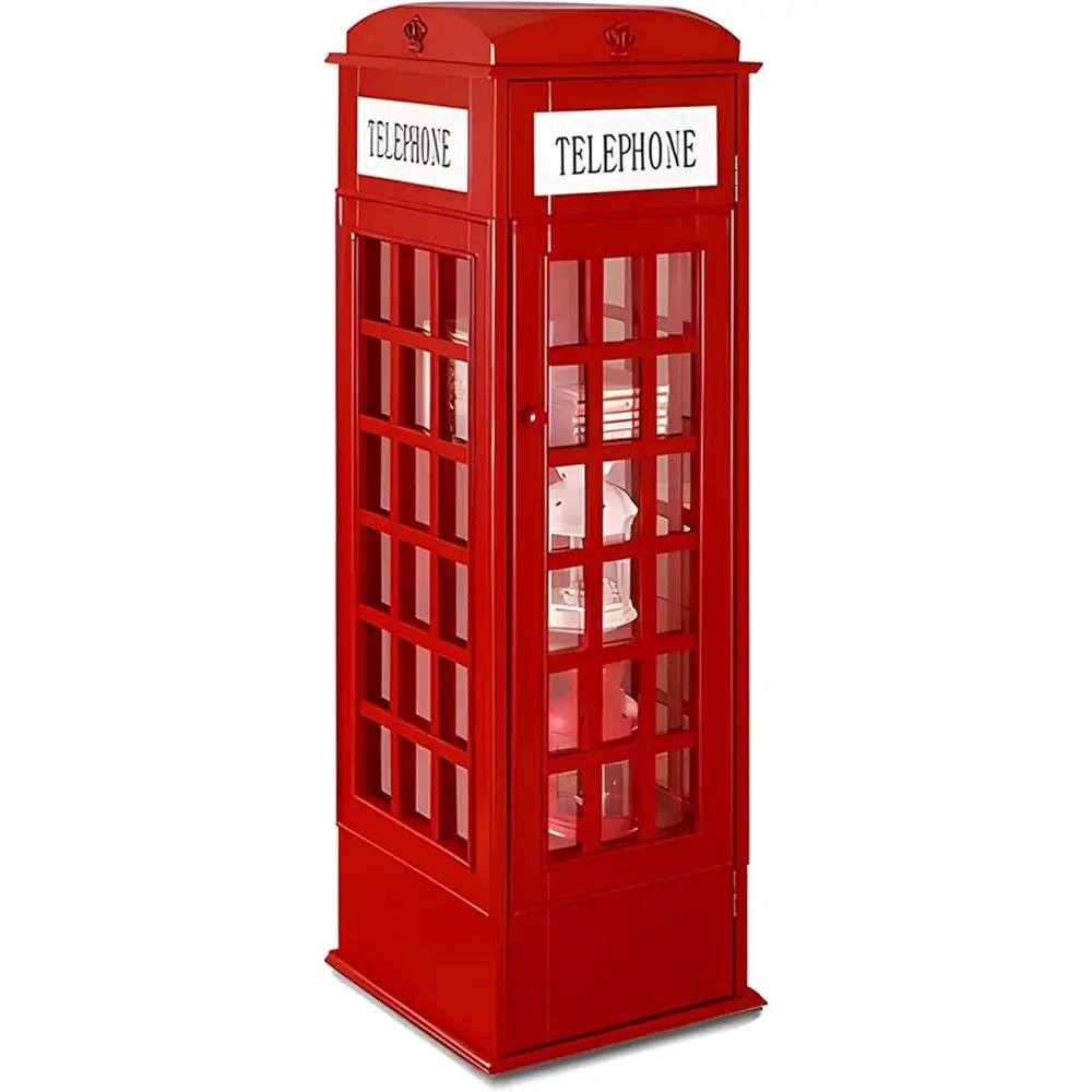 

5-Tier Wooden CD Storage Cabinet with Front Door, 44.5H x 14.4W x 14.4D, Red