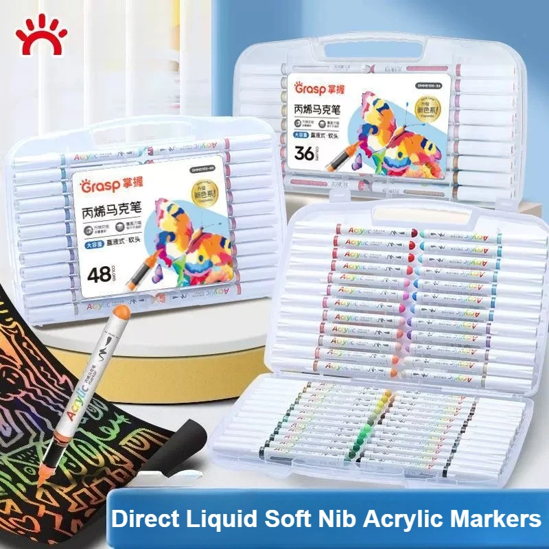 marcadores-acrilicos-de-ponta-macia-grasp-direct-liquid-12-24-36-48-60-cores-misturaveis-canetas-artisticas-a-prova-d'Agua-de-secagem-rapida-para-desenho-artistico