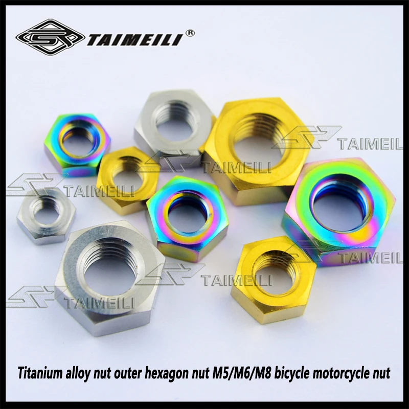 TAIMEILI GR5 Titanium Alloy External Hexagon Nuts M5 M6 M8 Universal Bicycle Motorcycle Mod Repair Replacement Fasteners 1PCS