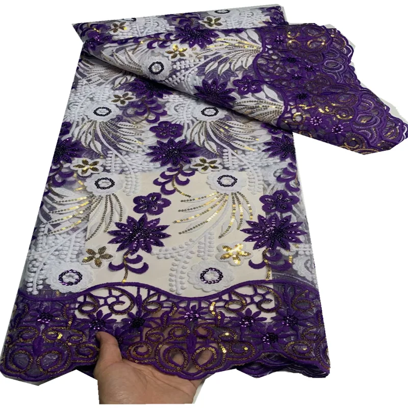 

High Quality African Nigerian Tulle Lace Fabric Embroidery Party Dress Sequins French Guipure Fabric For Sewing FT68