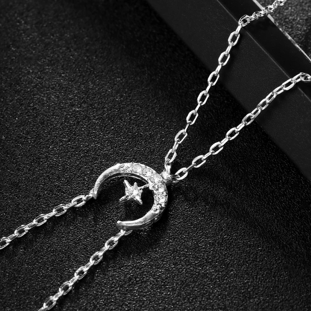 XSBODY Fashion Moon Hand Chain Bracelet Y2k Design Girl Finger Decoration Charm Star Rhinestone Bangle Chain Harness Party Gift