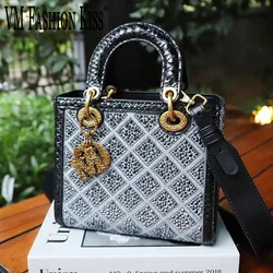 VM FASHION KISS  Split Leather Water Diamond Portable Small Square Bag Banquet Shoulder Crossbody Women's Designer Luxury Bag