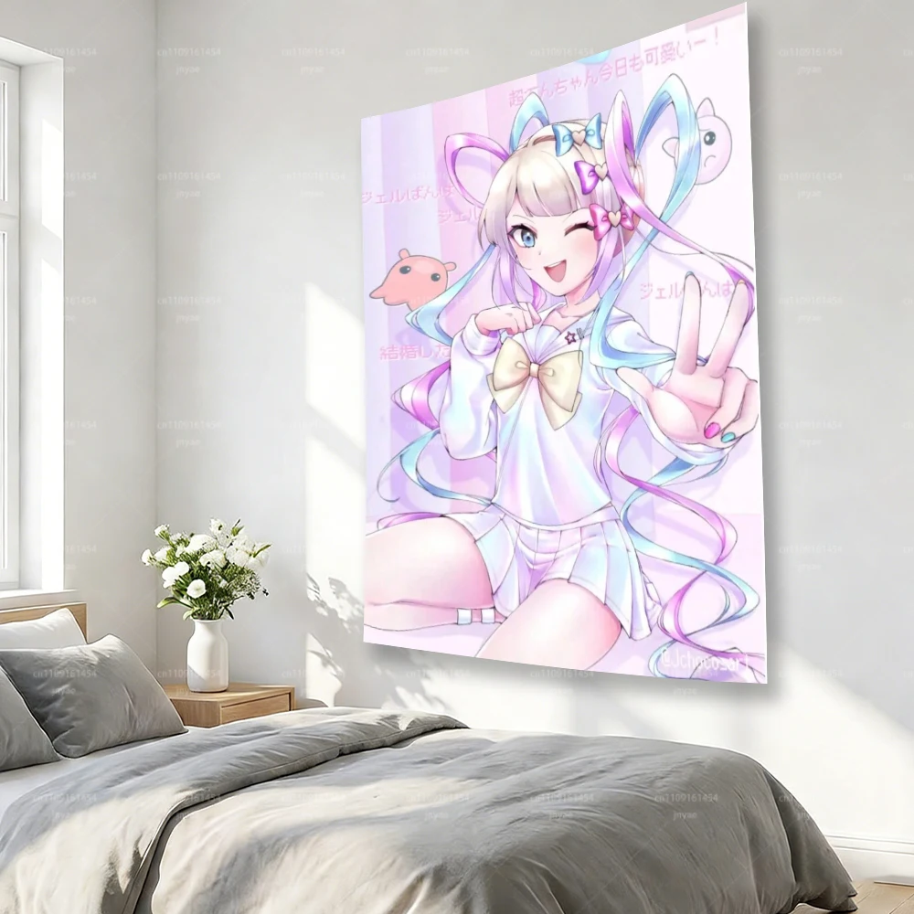 KAngel (Needy Streamer Overload) Anime-Wandteppich, pastellrosa Kawaii-Wandbehang, HD-Druck, Polyester-Dekoration für Schlafzimmer und Wohnzimmer