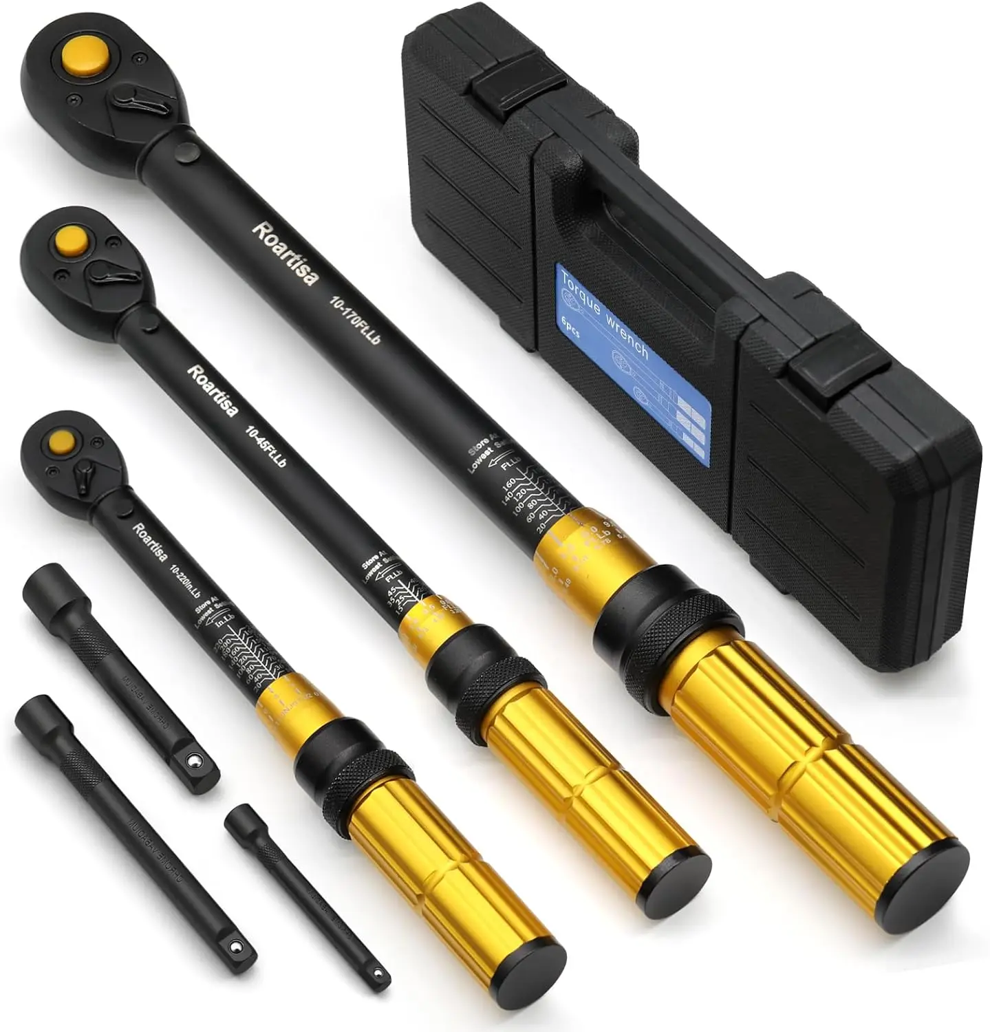 

6-Piece Torque Wrench Set with 1/4", 3/8", and 1/2" Drives, ±3% Accuracy, Dual-Scales for Bicycle, Motorcycle, Car Maintenance