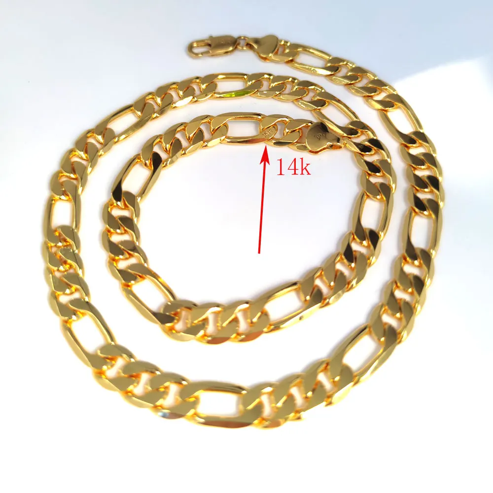 14k Italian Figaro Link Chain Necklace 10mm Solid  Fine Gold Plated  21\