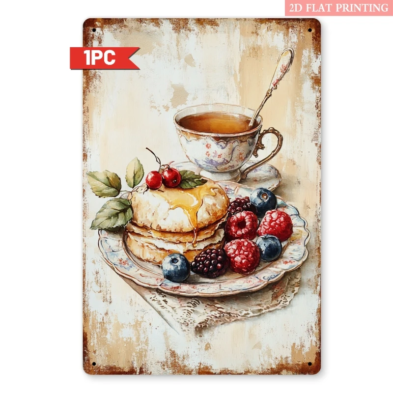 2D Metal Sign with a Dessert And Tea Theme, Measuring 20.32X30.48 cm, with a Retro Aesthetic. This Art Decoration Is Perfect for