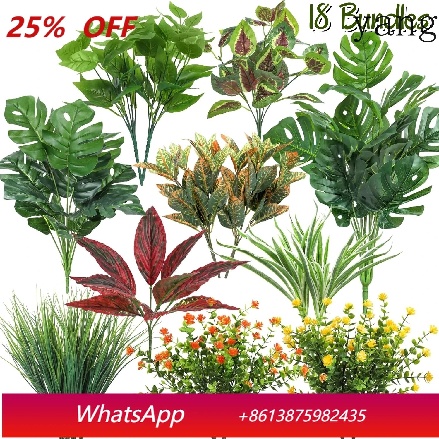 

18 Bundles Outdoor Artificial Plants UV Resistant Fake Greenery Stems Faux Shrubs for Outside Porch Patio Garden Window Decor