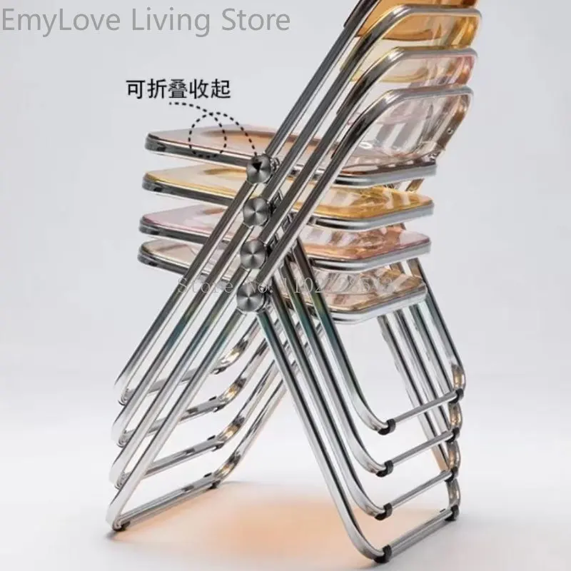 Acrylic Dining Chair Transparent Chair Ins Wind Folding Stool Plastic Designer Furniture Milk Tea Net Red Clothing Store Photo