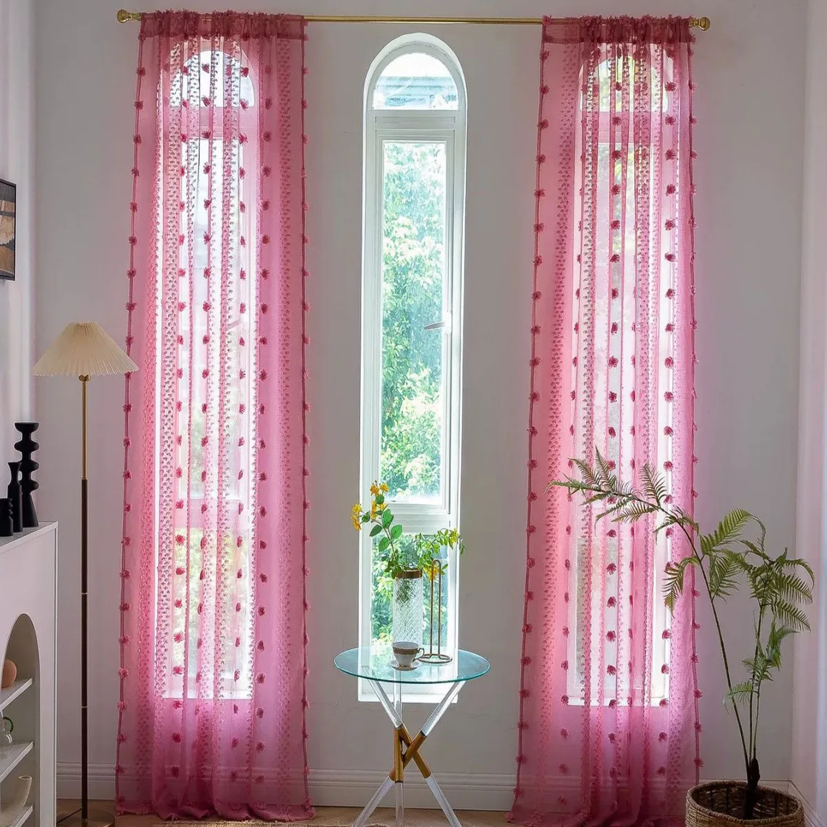 1PC new double-row hairball curtains, living decorative curtains, personalized decorative piercing rod windows, screen windows