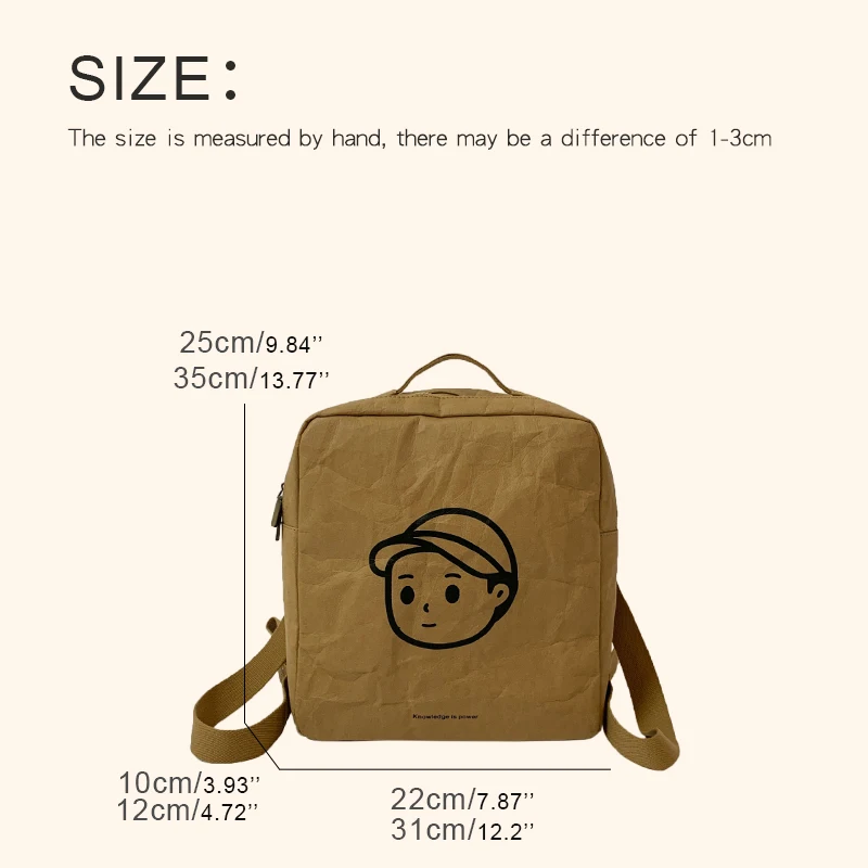 Japan Style Kraft Paper Backpacks For Womens Luxury Designer Handbags Purses 2024 New In Letters Cartoon Avatar Casual Shoulder