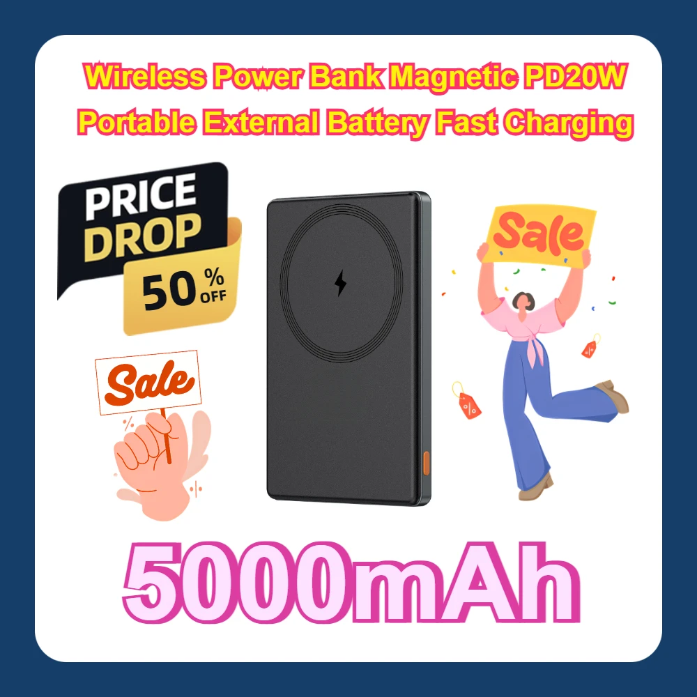 

For IPhone 15 14 13 12 11 Xiaomi 5000mAh Wireless Power Bank Magnetic PD20W Portable External Battery Fast Charging