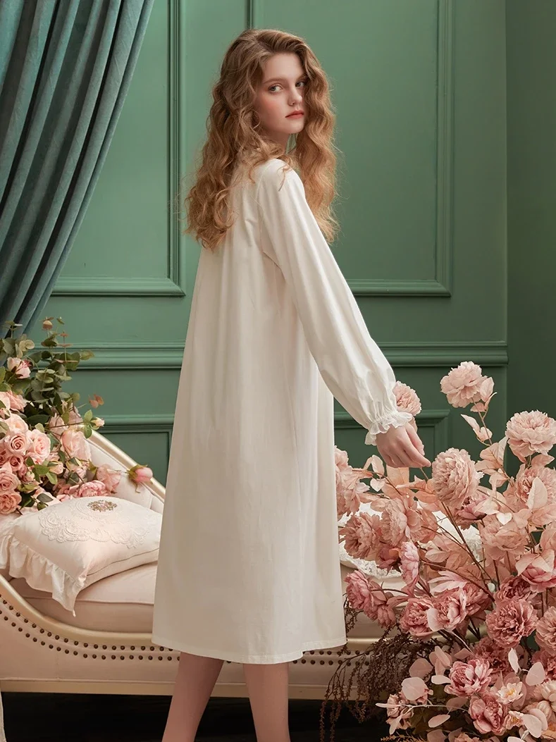 Sweet Cute Spring Autumn Pajamas Long Sleeves Loose Princess Court Style Nightgowns Casual Loungewear Sleepwear