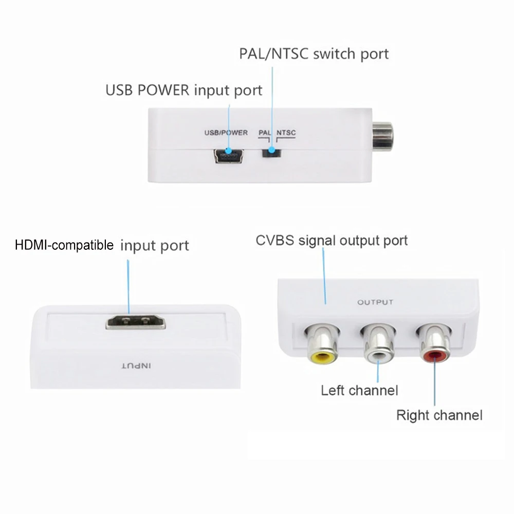 HDMI-совместимый AV-скалер-адаптер HD-видео конвертер HDMI-совместимый с RCA AV/CVSB L/R видео 1080P Поддержка NTSC PAL