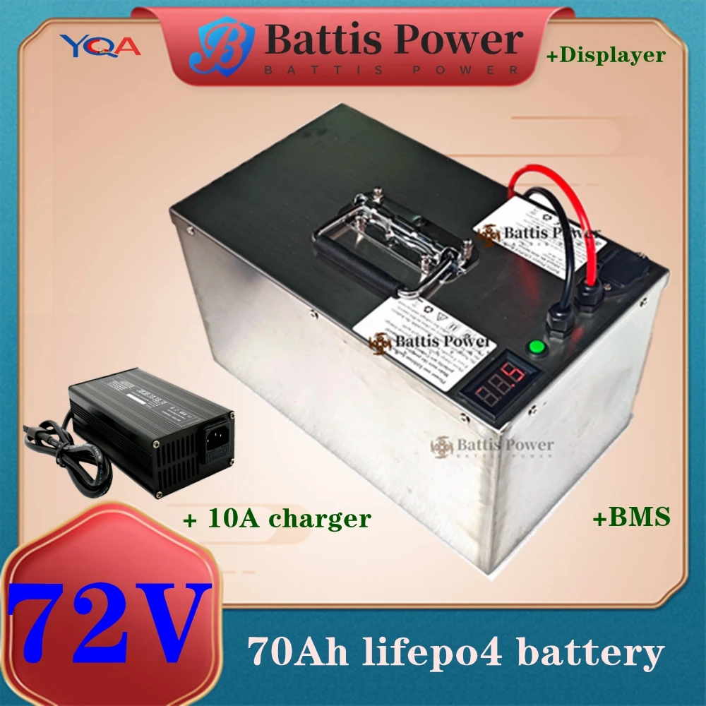 72V 70Ah lifepo4 battery Lithium Rechargeable BMS 24S deep cycle for 5000W bicycle bike scooter Motorcycle + 10A charger