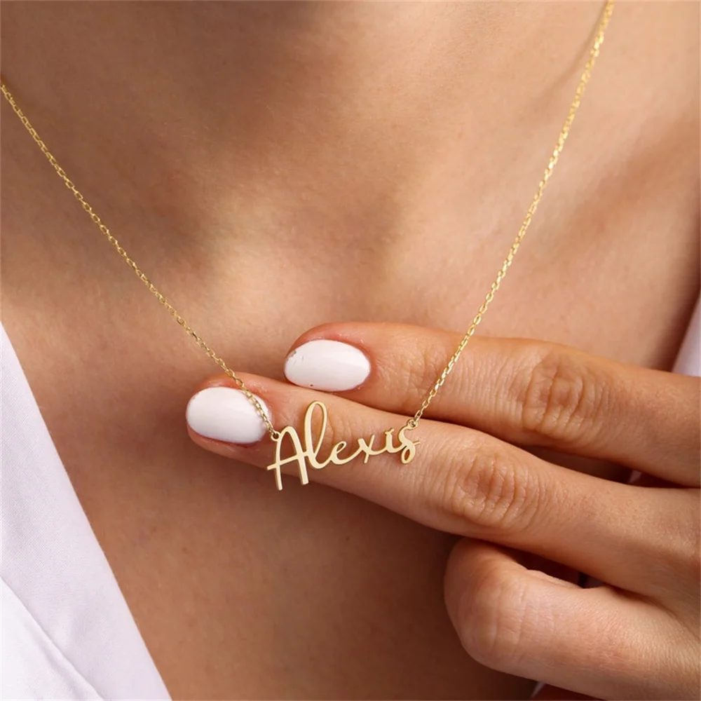 

Name Handwriting Chain Custom Necklace Stainless Steel Personalized Pendant Charm Jewelry Best Friend Choker Gifts For Baby Girl