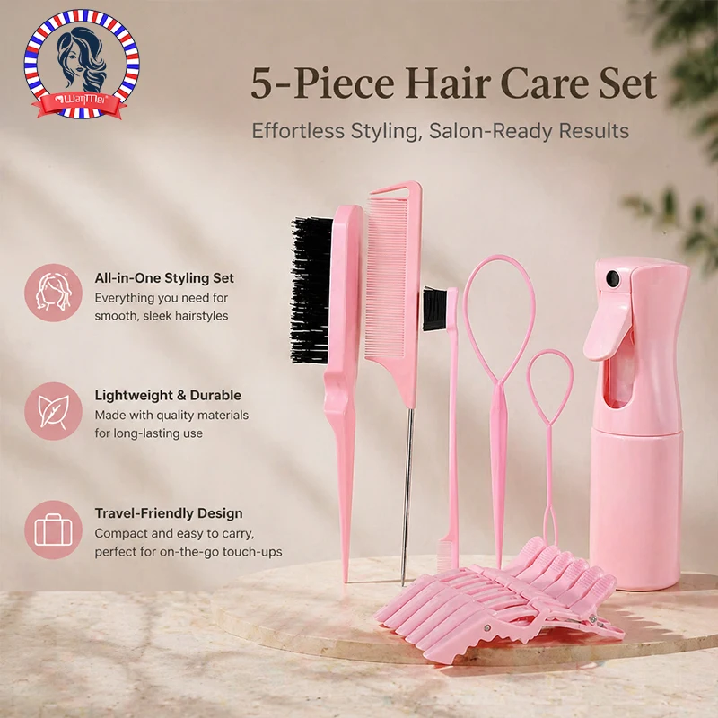 12PCS Professional Hair Styling Tool Set, Rat Tail Comb, Edge Control Brush, Hair Spray Bottle, Hair Clips Pull Through Tools
