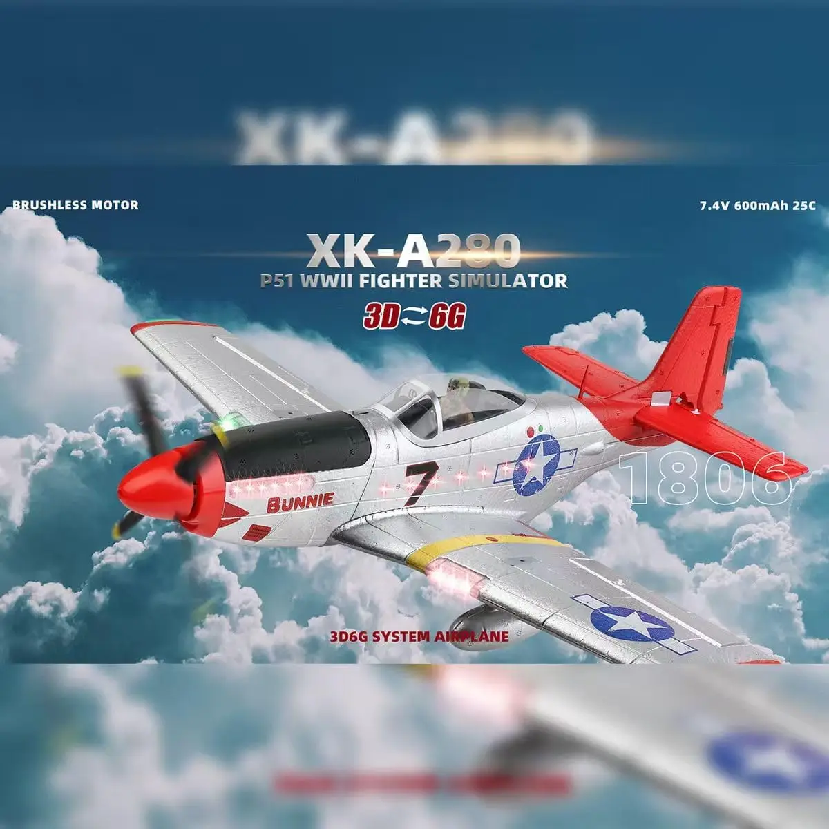 A280 Brushless RC Plane, Beech D17S WWII Scale RC Biplane, 2.4G 4CH 3D/6G Gyro Stabilization Fixed Wing Airplane PP Crash Resist