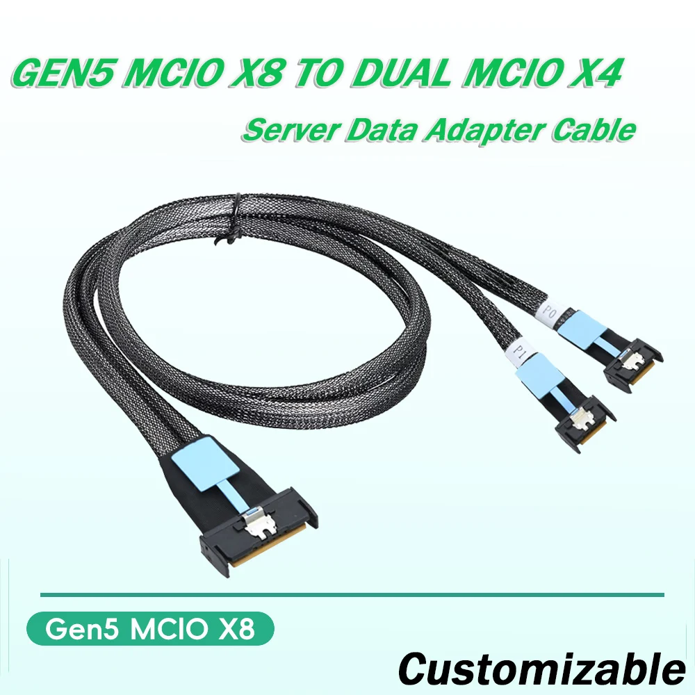 Gen5 MClo X8 Adapter Cable Gen5 MCIO X8 To 2*MCIO X4 Server Cable for PC Customizable SATA 3.0 U.2 Oculink 0.5M Pcie Sata Cable