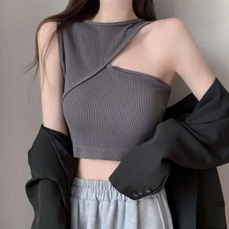 6 Colors Tanks Women Asymmetrical Crop Tops Summer Solid Minimalist All-match Basic Clothing Топ Женский Ulzzang Casual Females