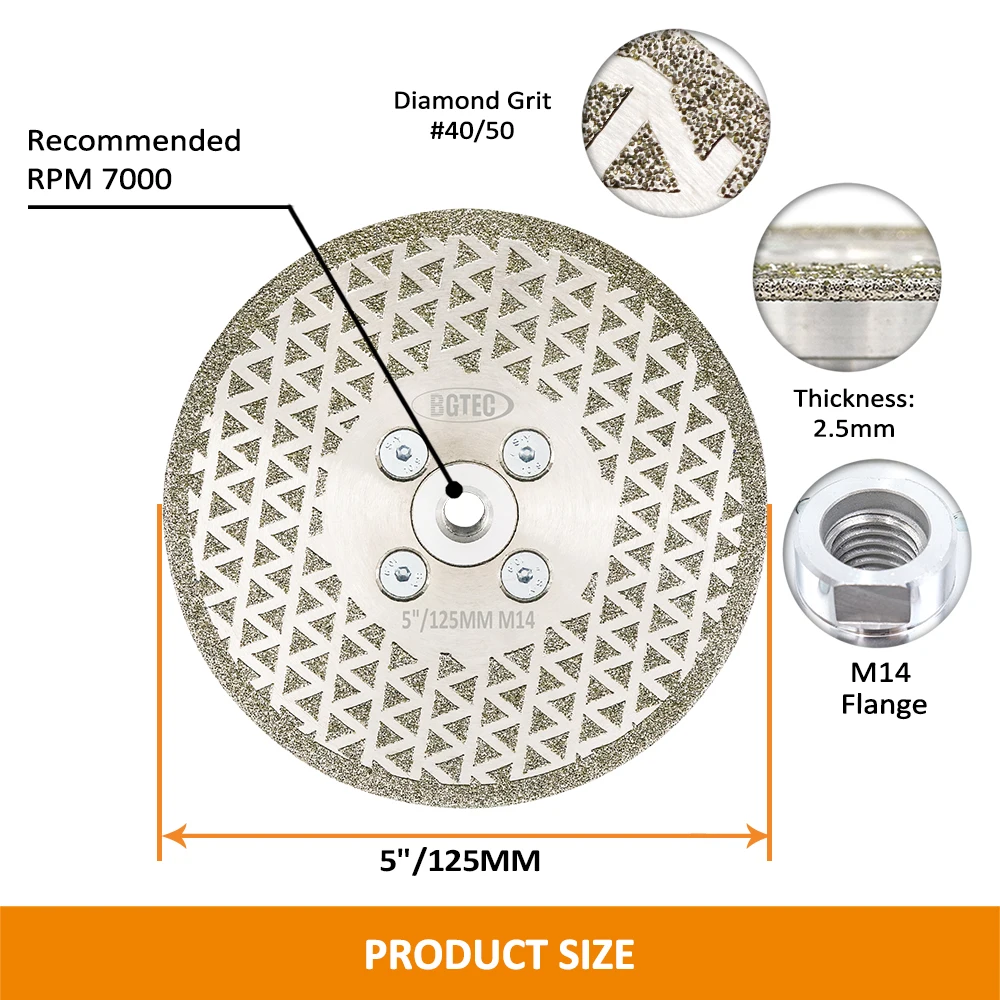 Lama per sega diamantata elettrodeposta BGTEC 1pc 5 "/Dia125mm M14 piastra abrasiva diamantata rivestita su entrambi i lati taglierina in ceramica per muratura per piastrelle
