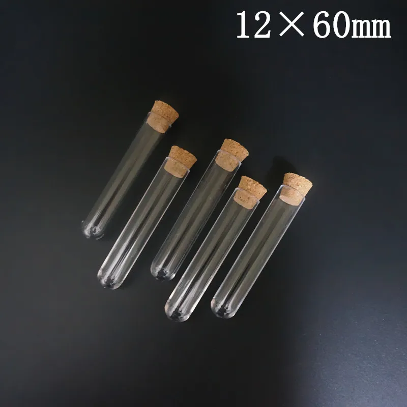 Length 60mm To 180mm Transparent Laboratory Clear Plastic Test Tubes With Corks Caps School Lab Supplies Wedding Favor Gift Tube