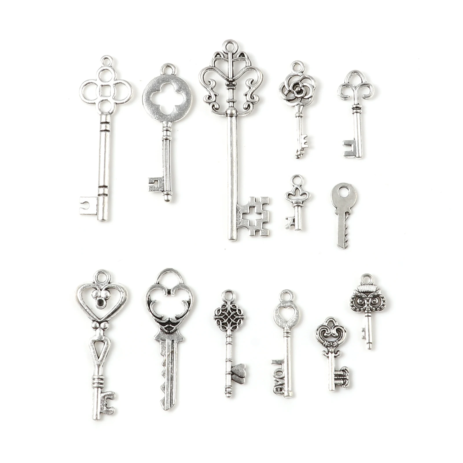 13PCs/Set Vintage Key Charms Pendants Multicolor Fixed Mixed Metal Charms DIY Necklace Earrings Handmade Jewelry Making Supplies