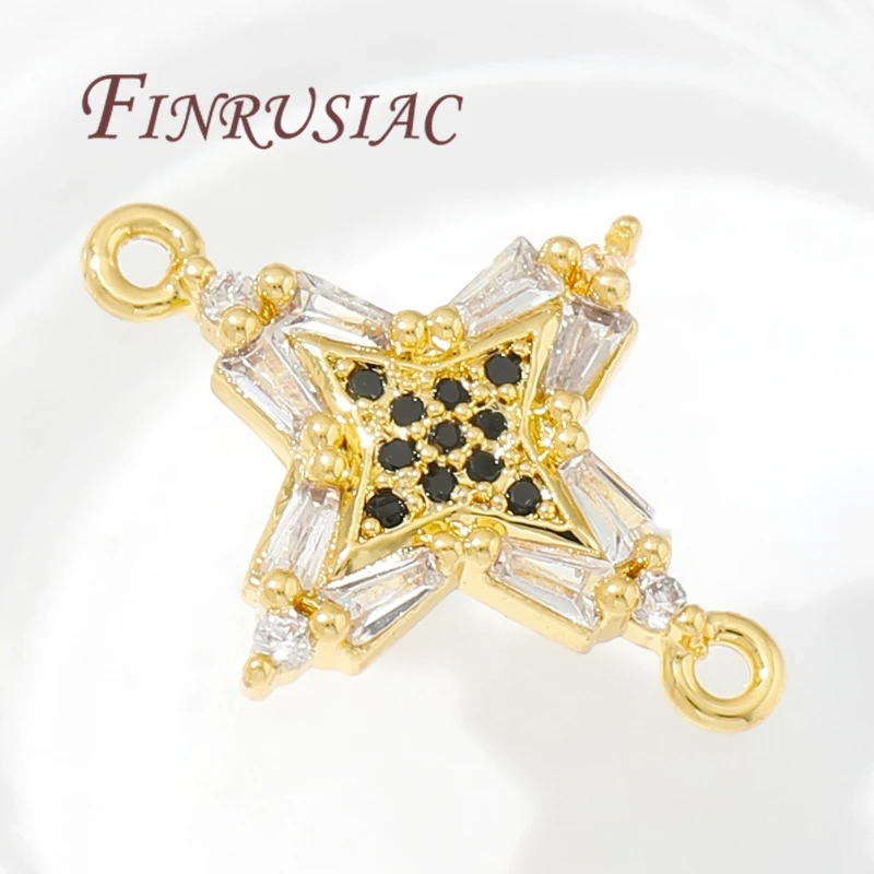 18K Gold Plated Zircon Crystal Charm Connectors For Jewelry,DIY Necklace Earrings Making Accessories,Trendy Cross/Flowers Charms