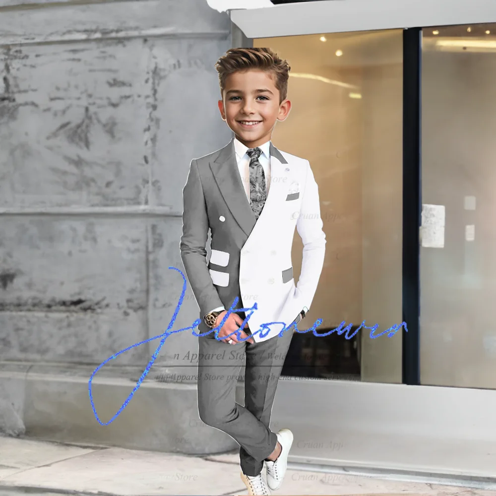 Full Suit For Boys Evening Dinner Formal Outfits Wedding Party Kids Stylish Burgundy White Splicing Blazer Pants 2 Pieces