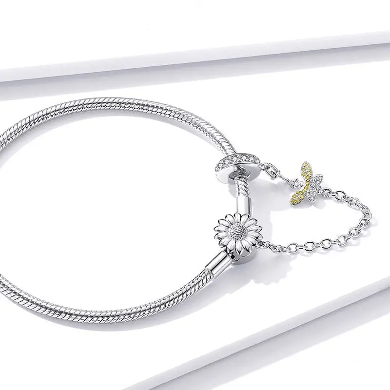 حار بيع 925 الفضة محظوظ العشب الحب قفل أقحوان مجوهرات هدية صالح قلادة خرز تميمة المرأة سوار على شكل قلب #2