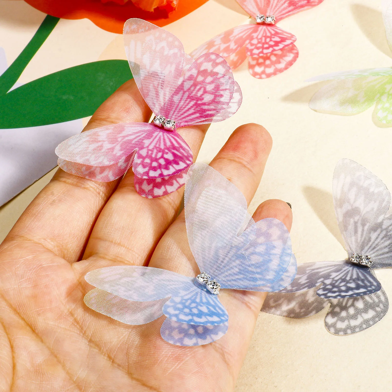 20pcs Multicolor Organza Insect Butterfly Animal Gradient Color DIY Handmade Craft DIY Dress Earrings Accessories 5cm x 3.5cm