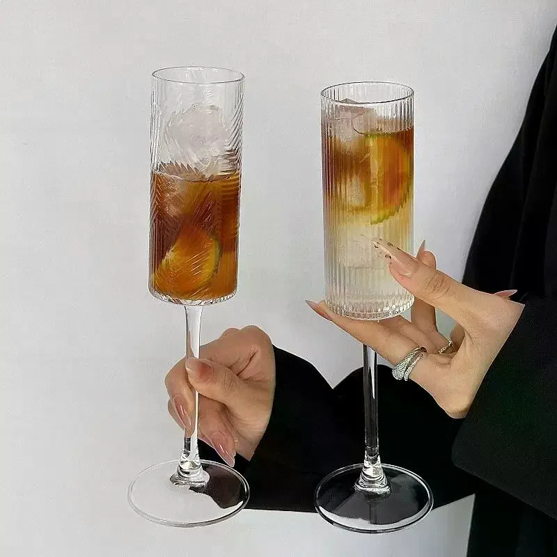 Transparent Striped Plastic Goblet Unbreakable Wine Glass Luxury Cocktail Champagne Cup For Party Drinkware